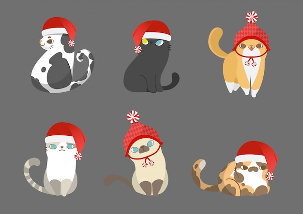 Conjunto de gatos de santa claus en diferentes poses.