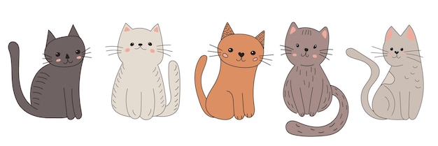 Conjunto de gatos en vector aislado de estilo escandinavo