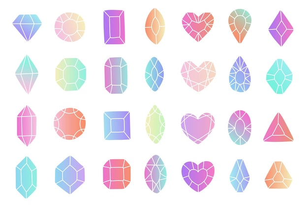 Conjunto de gemas de colores. Joyas, colección de cristales aislado sobre fondo blanco. ilustración vectorial