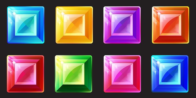 Conjunto de gemas cuadradas en varios colores.