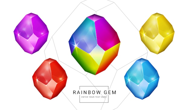 Conjunto de gemas de joyería de fantasía de color arco iris, piedra con forma de polígono para el juego.