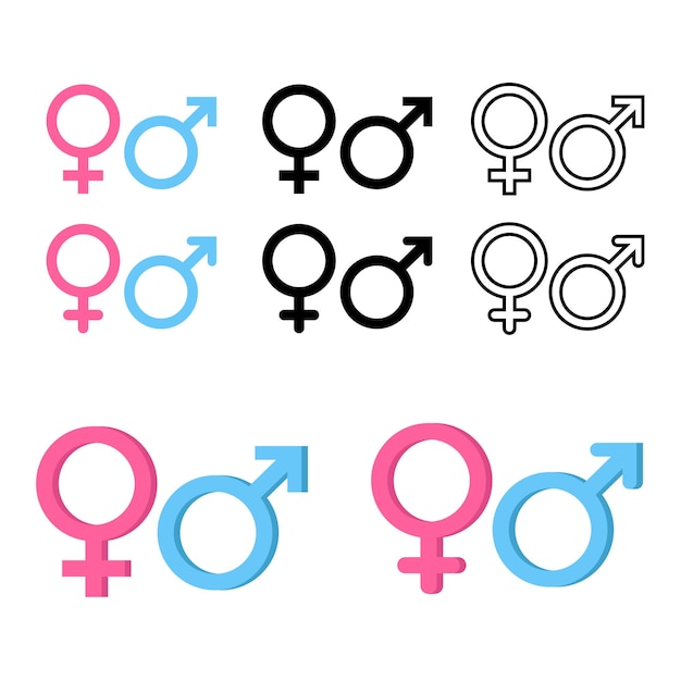 conjunto, de, género, iconos, mujer y hombre