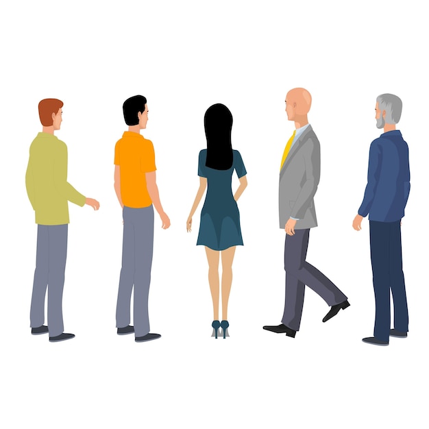 conjunto, gente detrás, ilustración plana