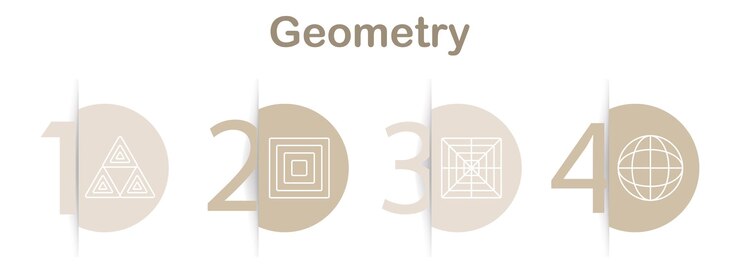 Vector conjunto de geometría icono triángulos cuadrados anidados cuadrados de perspectiva cuadrícula globo formas matemáticas diseño estructura patrones geometría abstracta símbolos arte visual educación herramientas de geometría gráficos