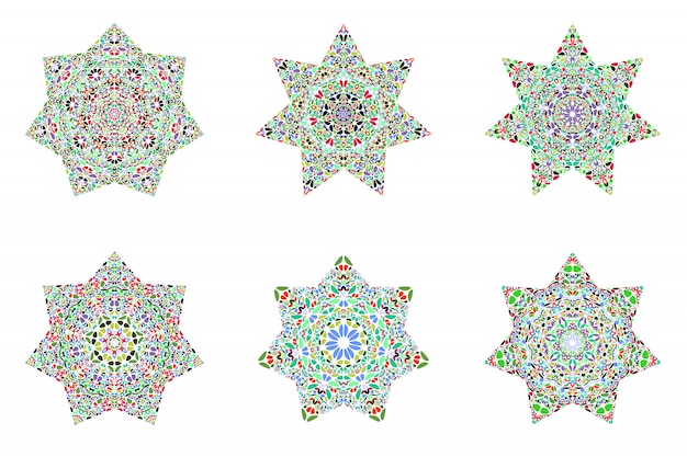 Conjunto geométrico abstracto del polígono de la estrella del ornamento de la flor