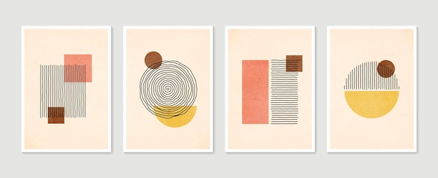 Conjunto geométrico moderno de carteles contemporáneos minimalistas estéticos abstractos dibujados a mano.