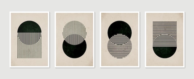 Conjunto geométrico moderno de carteles contemporáneos minimalistas estéticos abstractos dibujados a mano.