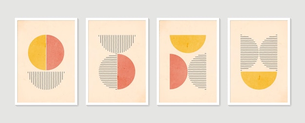 Conjunto geométrico moderno de carteles contemporáneos minimalistas estéticos abstractos dibujados a mano.