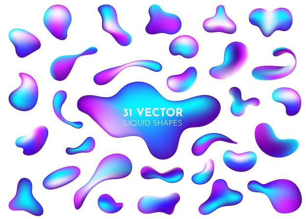 Conjunto geométrico vectorial de lámpara de lava de neón 3D azul púrpura brillante de flujo líquido para tarjeta de banner o diseño de interfaz de usuario