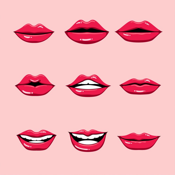 Vector conjunto de gesto de labios rojos