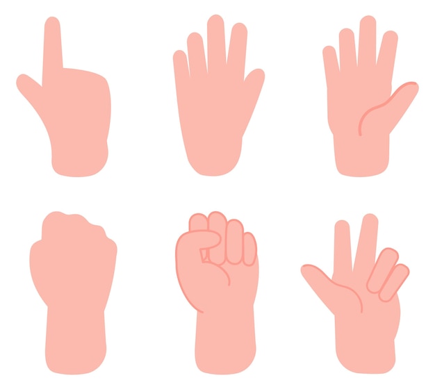 Conjunto de gestos con las manos Señalar con el dedo y el puño vista frontal y posterior