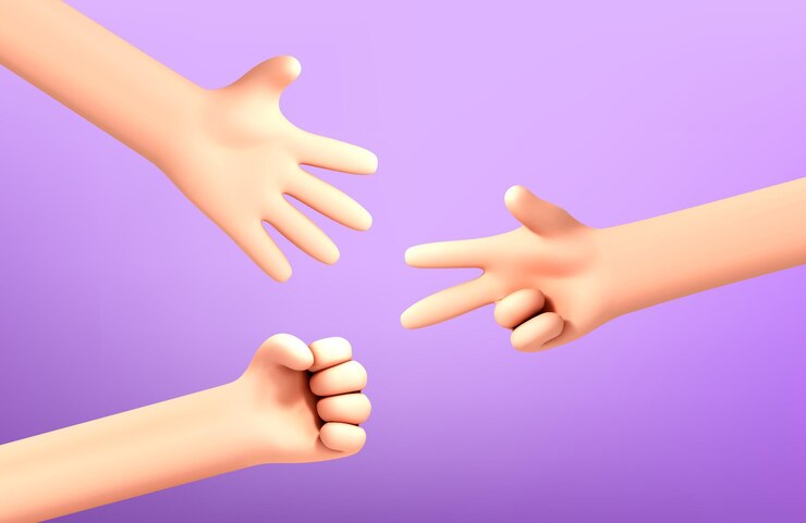 Vector conjunto de gestos webhand. manos de dibujos animados de vector juego de piedra, papel y tijeras. proceso de juego de mano de piedra, papel y tijeras.