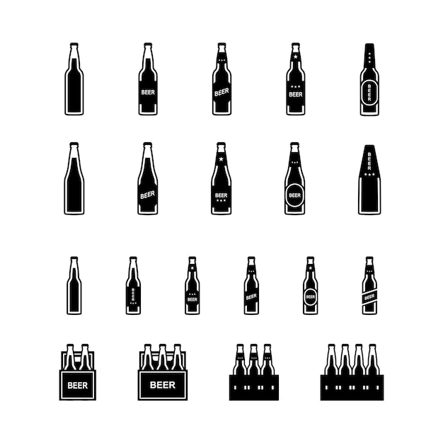 Conjunto de glifo negro de botella de cerveza Vector