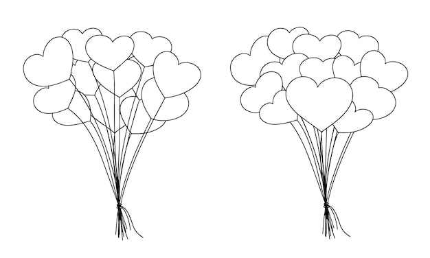 Conjunto de globo como corazón en estilo garabato. ilustración vectorial