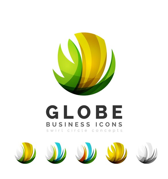 conjunto, de, globo, esfera, o, círculo, logotipo, empresa / negocio, iconos