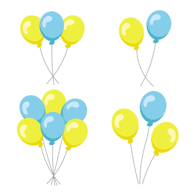 Conjunto de globos azules y amarillosFiesta de cumpleaños o decoraciones de carnaval globo Manojo de globos f
