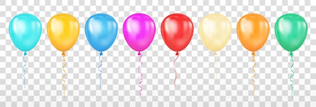 Conjunto de globos brillantes de colores en la ilustración de vector de fondo transparente