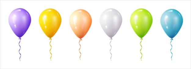 Conjunto de globos de colores aislado sobre fondo transparente vector 3d plantilla de globos de helio festivos realistas para el diseño de la fiesta de cumpleaños de aniversario