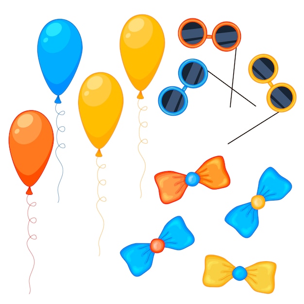 Vector conjunto de globos, copas y lazos.