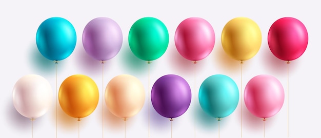 Conjunto de globos de cumpleaños diseño vectorial Colección colorida de globos aislada en fondo blanco