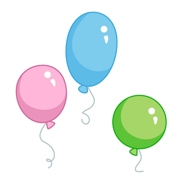 Un conjunto de globos de diferentes colores rosa azul verde ilustración vectorial estilo infantil de dibujos animados