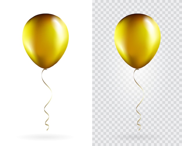 Conjunto de globos dorados sobre fondo blanco transparente Decoración de diseño de eventos de globos de fiesta Mockup para impresión de globos Vector