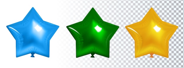Conjunto de globos de estrellas 3d azul verde y amarillo