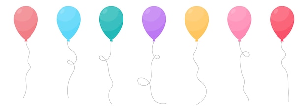 Conjunto de globos de fiesta de colores atados con cuerdas Ilustración vectorial en estilo de dibujos animados