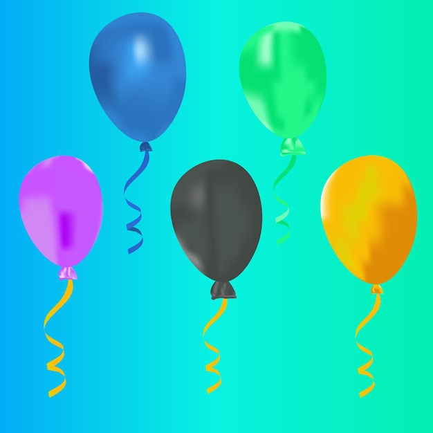 Conjunto de globos de helio voladores realistas multicolor rojo amarillo verde y azul