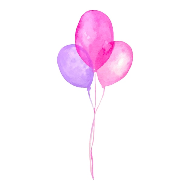Conjunto de globos en una ilustración de acuarela de cuerda