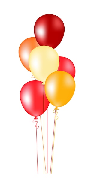 Conjunto de globos inflables de colores rojo, naranja y amarillo aislados sobre un fondo blanco