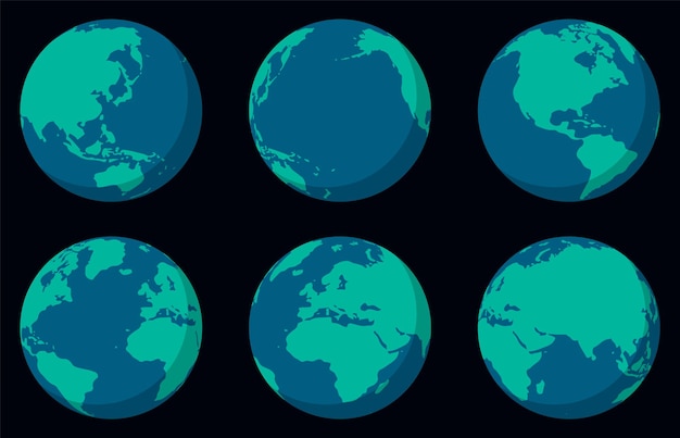 Conjunto de globos de mapa del mundo de la tierra en forma de globo ilustración vectorial