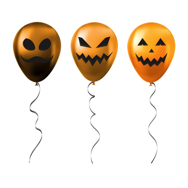 Conjunto de globos naranjas de Halloween con caras aterradoras y divertidas