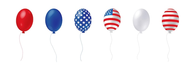 Un conjunto de globos con un patrón de la bandera estadounidense en honor del 4 de julio día de la independencia bola 3d volumétrica