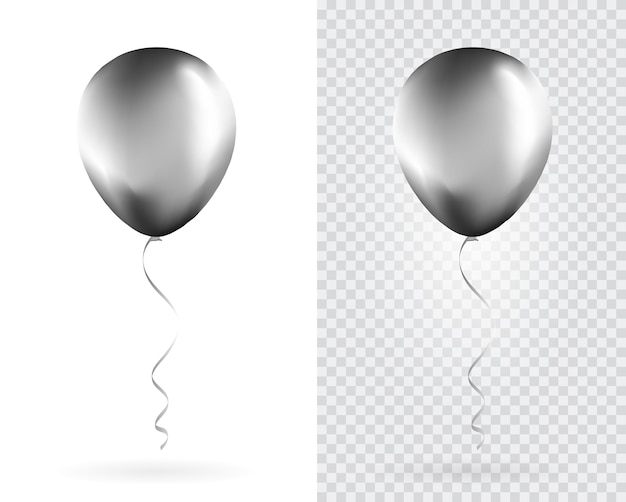 Conjunto de globos plateados sobre fondo blanco transparente Decoración de diseño de eventos de globos de fiesta Mockup para impresión de globos Vector