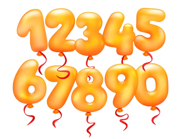 Conjunto de globos realistas 3D. De 0 a 9 numerales