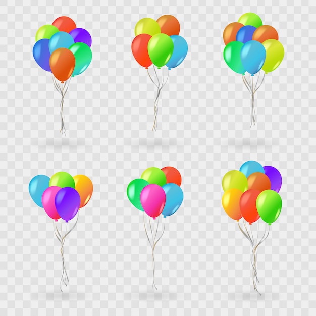 Conjunto de globos realistas para celebración y decoración en el fondo transparente. concepto de feliz cumpleaños, aniversario y boda.