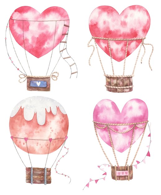 Conjunto de globos redondos y en forma de corazón para el día de san valentín, ilustración infantil