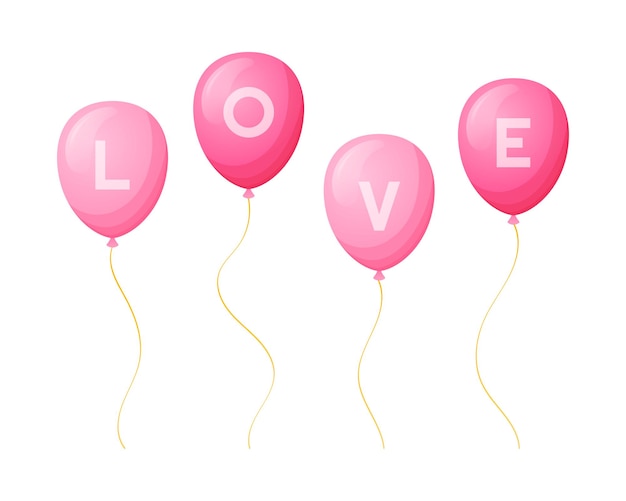 Conjunto de globos rosas con letras la inscripción amor vector ilustración de dibujos animados