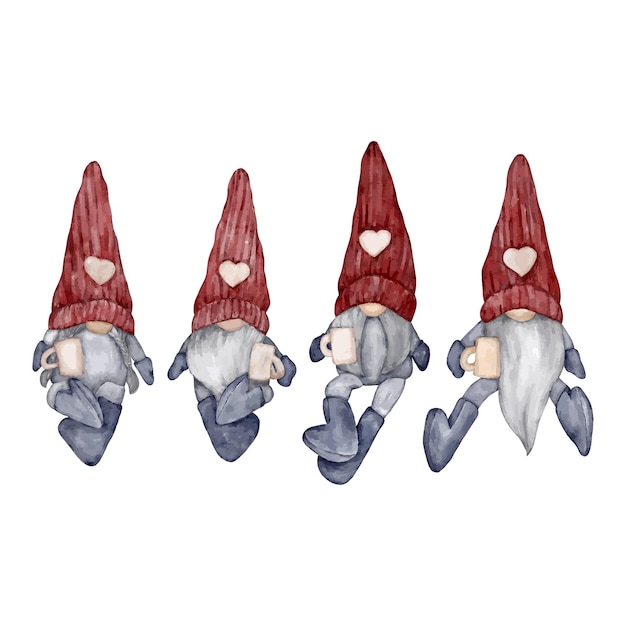 Vector conjunto de gnomos de año nuevo con sombreros rojos