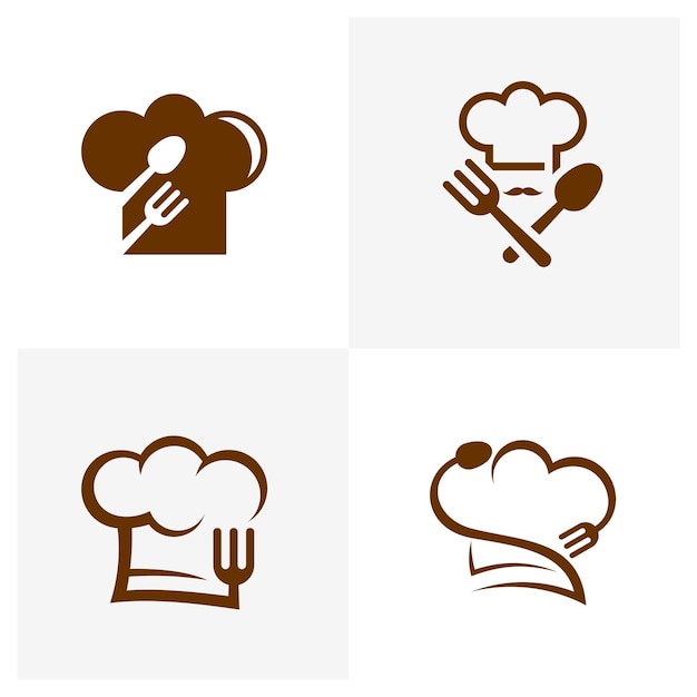 Conjunto de gorro de chef con cuchara y tenedor Plantilla de diseño de logotipo Vector Icono Símbolo Conceptos de diseño creativo