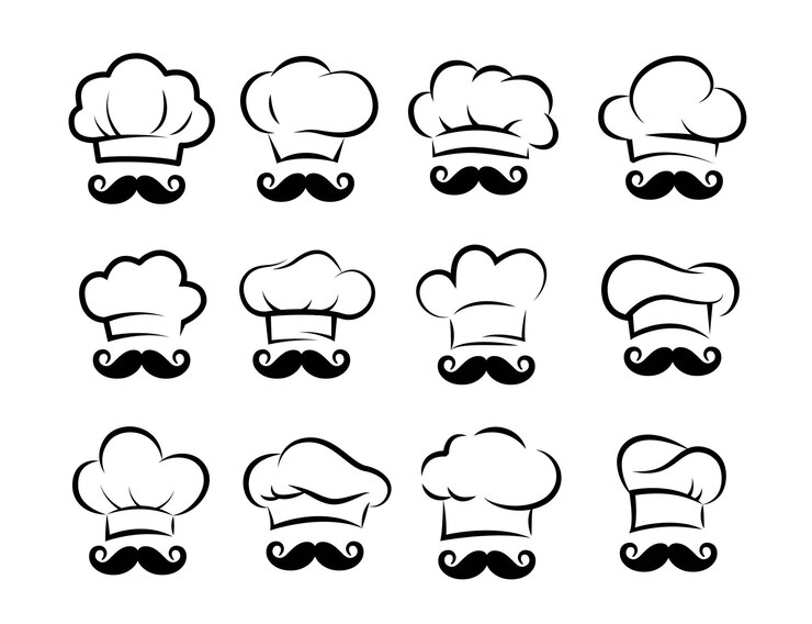 Vector conjunto de gorros de chef y cocinero chefs toques gorras y sombreros logotipo del restaurante