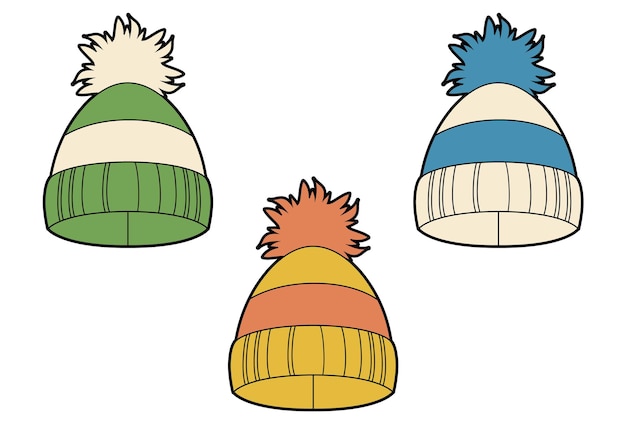 Conjunto de gorros de punto de invierno con rayas