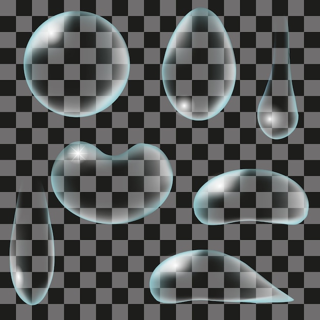 Vector conjunto de gotas de agua realistas sobre un fondo transparente