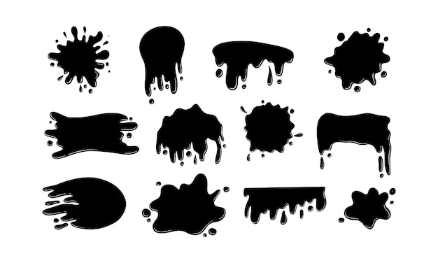 Un conjunto de gotas y gotas de tinta negra