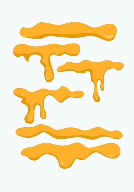 Conjunto de gotas de miel de naranja y salpicaduras amarillas jarabe saludable alimento dorado vector de goteo líquido