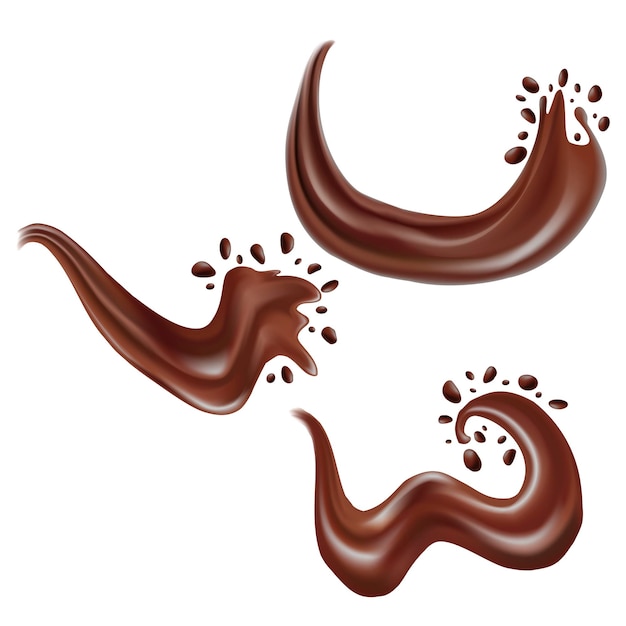 Conjunto de gotas o manchas de salpicaduras de chocolate 3d detalladas realistas vector
