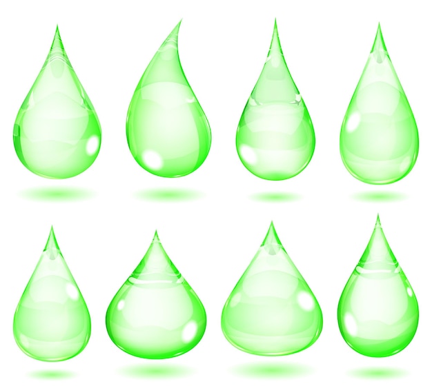 Conjunto de gotas opacas en colores verdes.