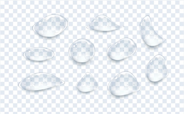 Un conjunto de gotas de suero de gel o lluvia