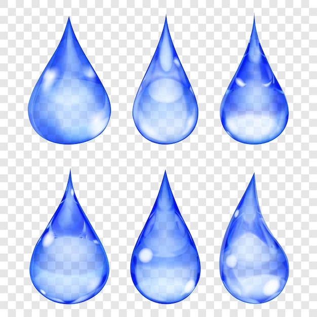 Conjunto de gotas transparentes en colores azules transparencia solo en formato vectorial se puede usar con cualquier fondo